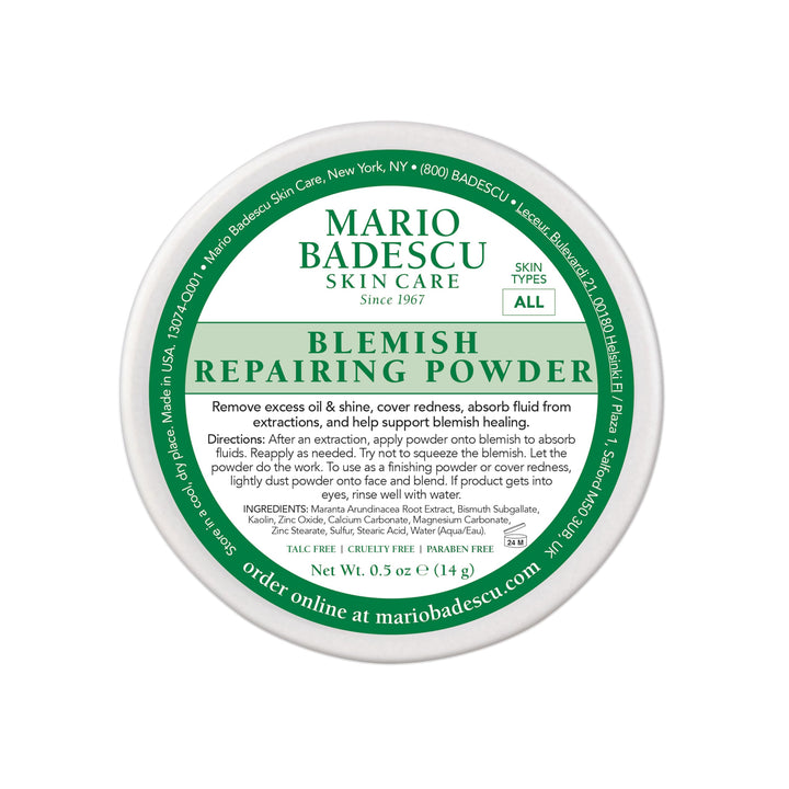 Mario Badescu front packaging showing compact blemish powder for touch-ups