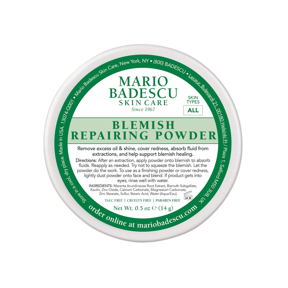 Mario Badescu front packaging showing compact blemish powder for touch-ups