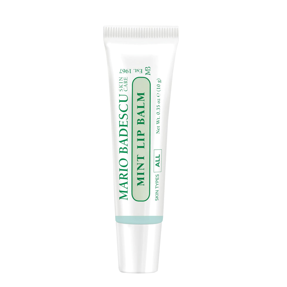 Mario Badescu front tube showing mint lip balm and nourishing benefits