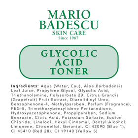 Mario Badescu ingredients close-up emphasizing glycolic and grapefruit benefits