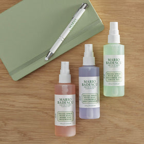 Mario Badescu facial spray in use to refresh makeup and boost radiance