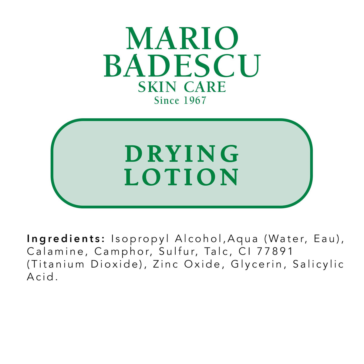 Mario Badescu ingredient label detail showing active ingredients for visible drying