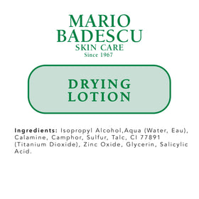Mario Badescu ingredient label detail showing active ingredients for visible drying