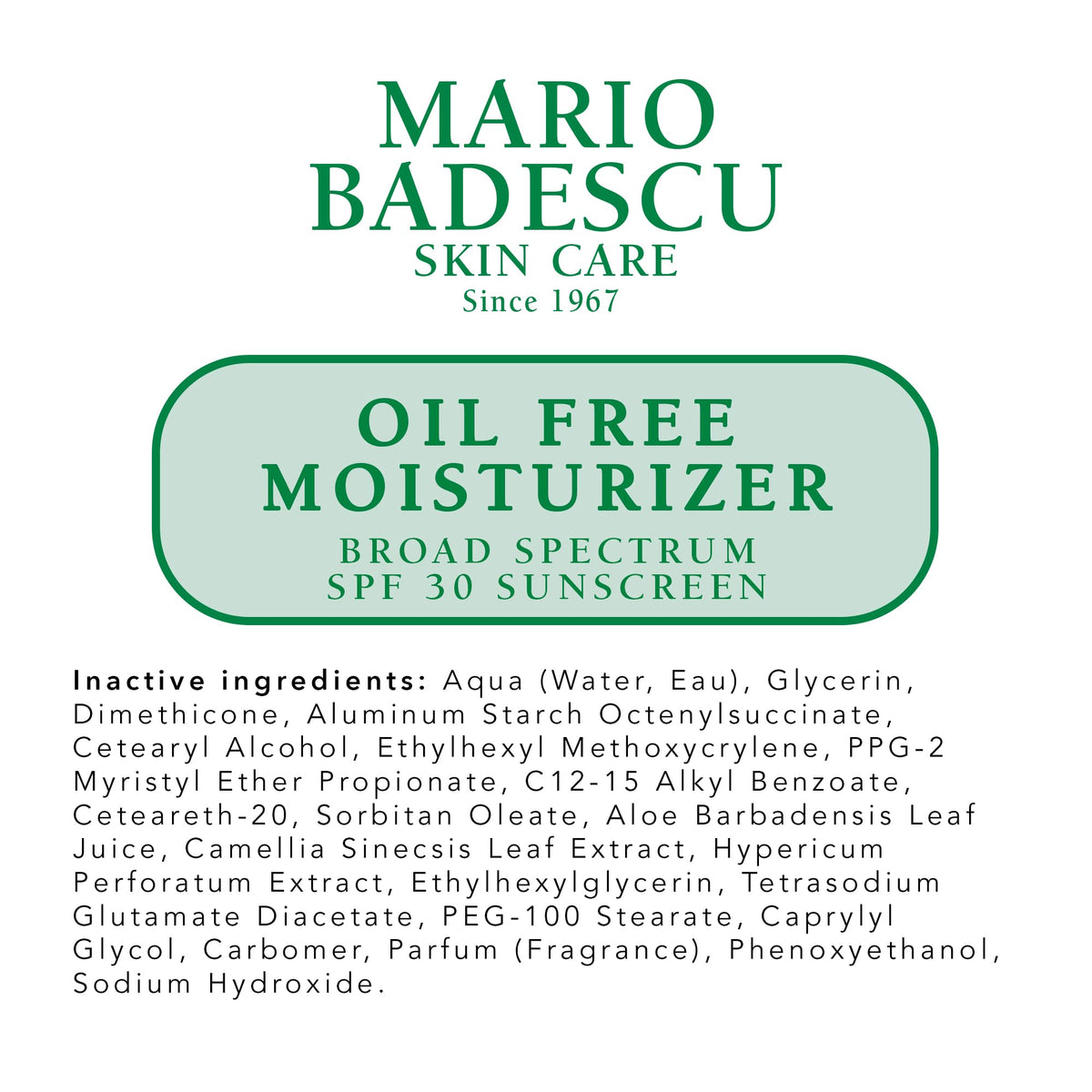 Mario Badescu with green tea and aloe emphasizing soothing antioxidant benefits