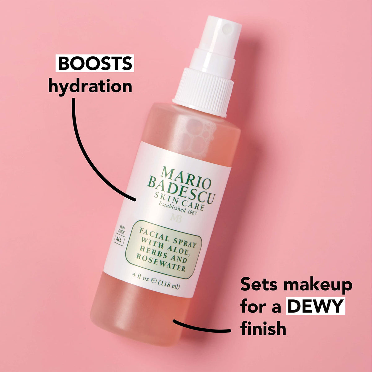 Mario Badescu label showing botanical ingredients, highlights gentle plant extracts