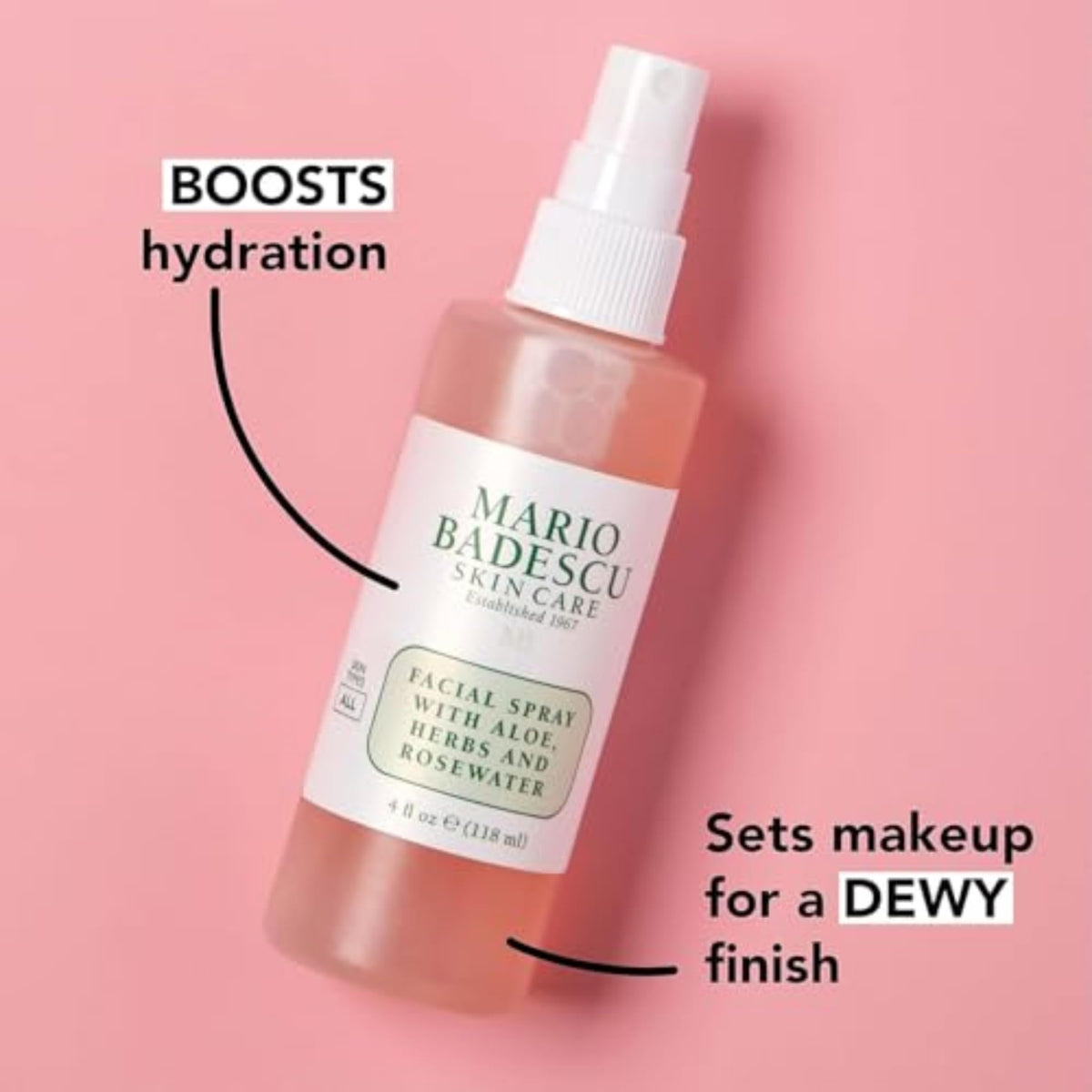 Mario Badescu mist spraying from nozzle for even lightweight hydration