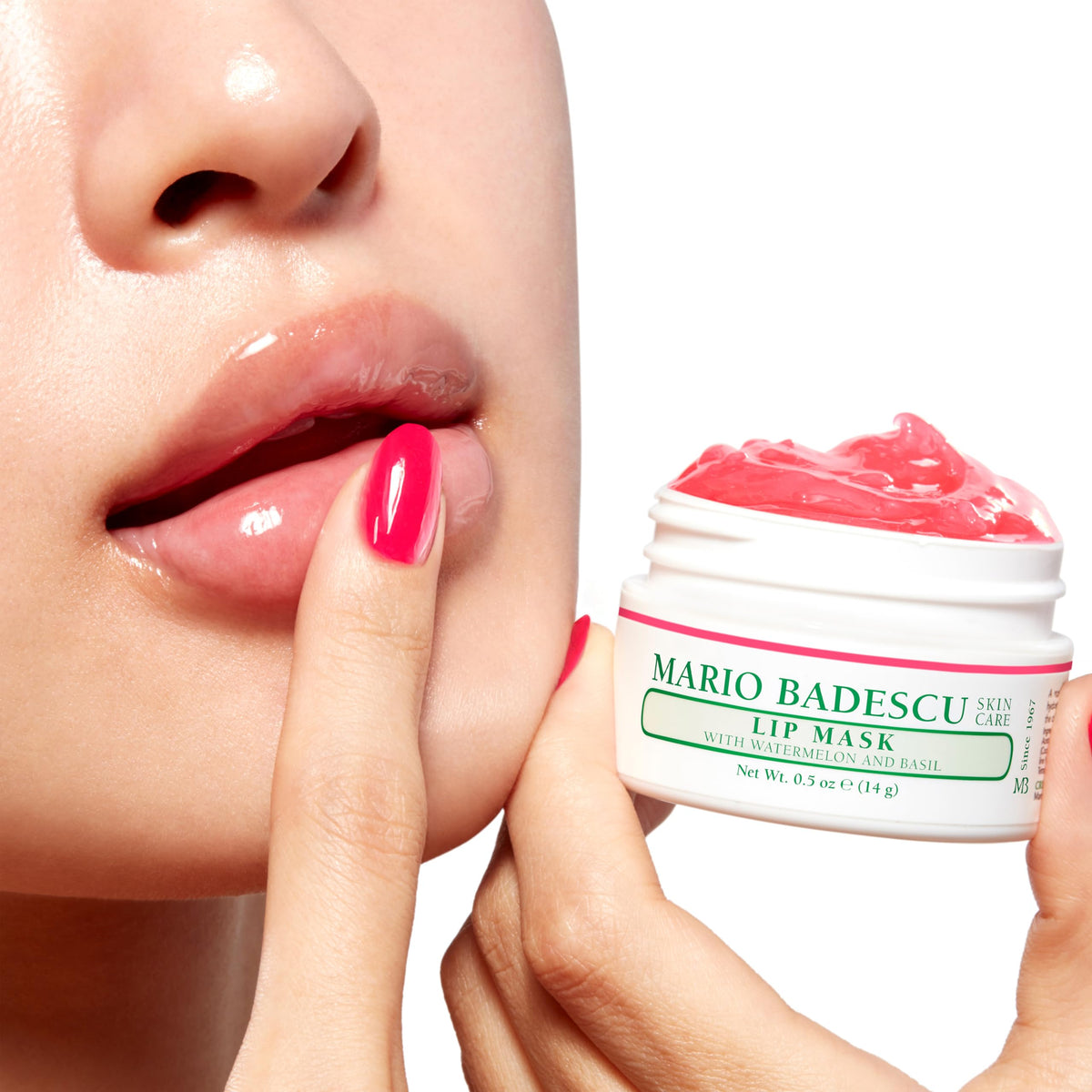 Mario Badescu open jar with small spatula demonstrating hygienic application and control