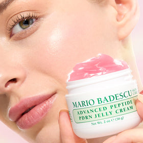 Mario Badescu open jar close-up of pink jelly texture for quick-absorbing hydration
