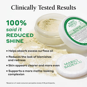 Mario Badescu powder on fingertip demonstrating easy targeted application