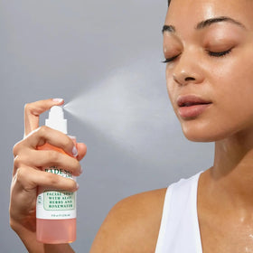 Mario Badescu rosewater bottle close-up highlighting label and rose botanical benefit