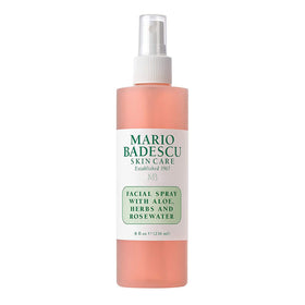 Mario Badescu rosewater bottle label focused on hydrating, dewy glow