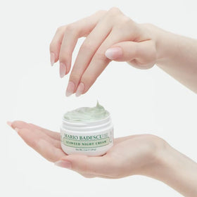Mario Badescu styled nighttime routine setting showing calming bedside use