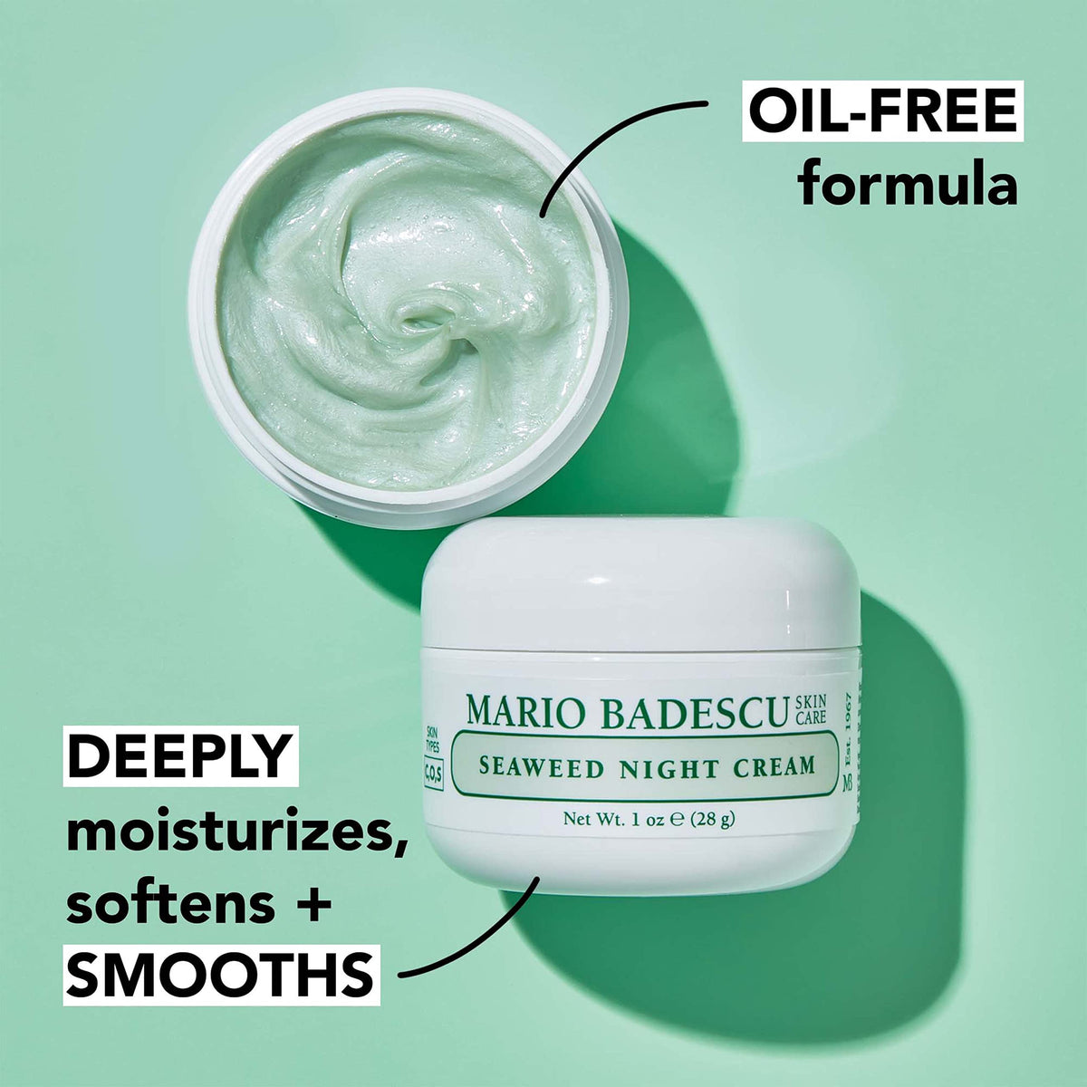 Mario Badescu open jar top view revealing creamy, smooth night cream