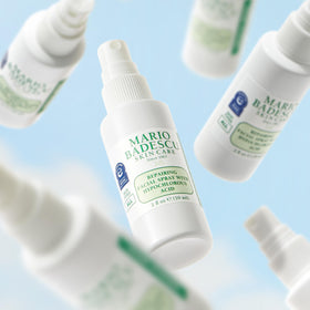 Mario Badescu bottle in a gym bag travel setting for on-the-go relief