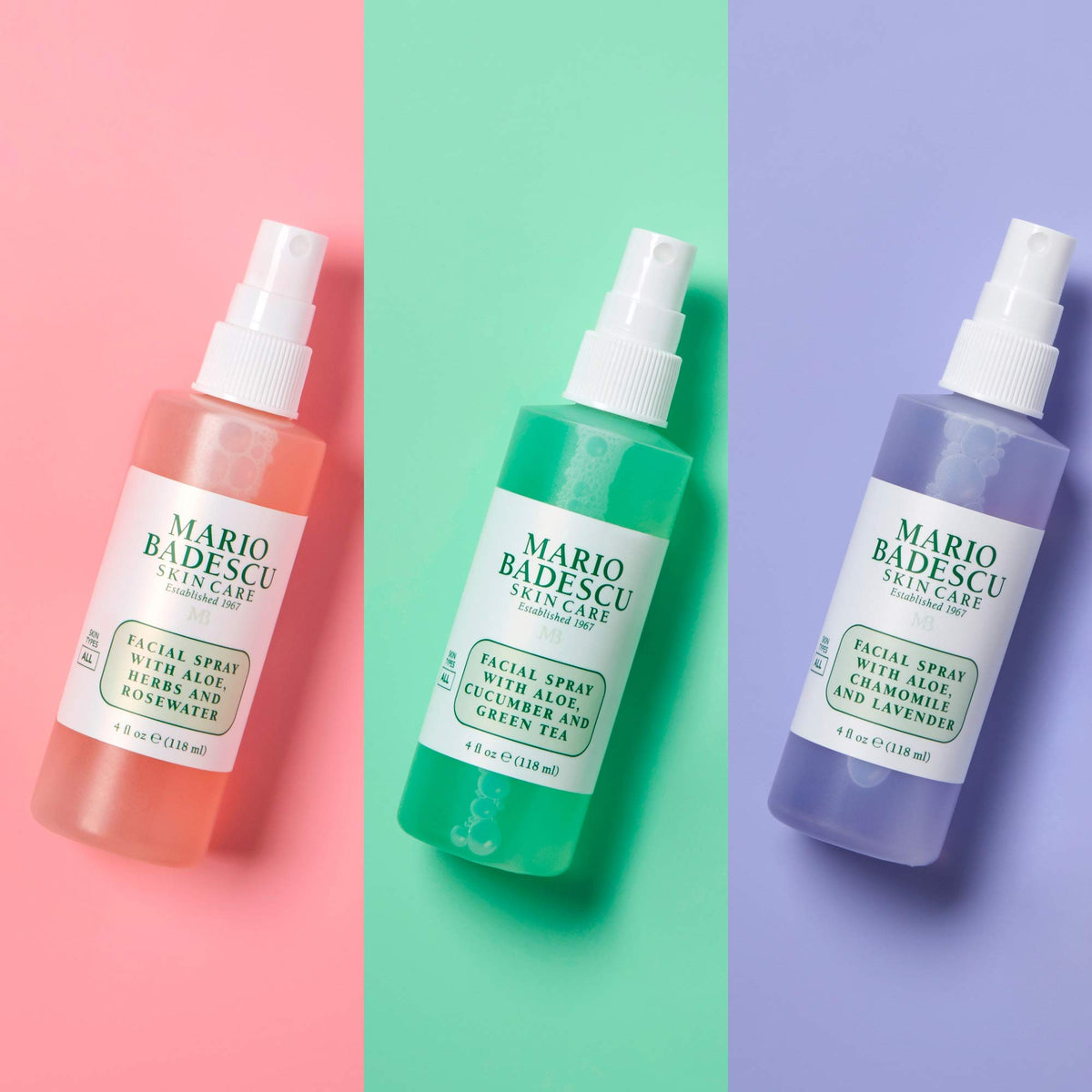 Mario Badescu fine mist texture being sprayed for instant lightweight hydration