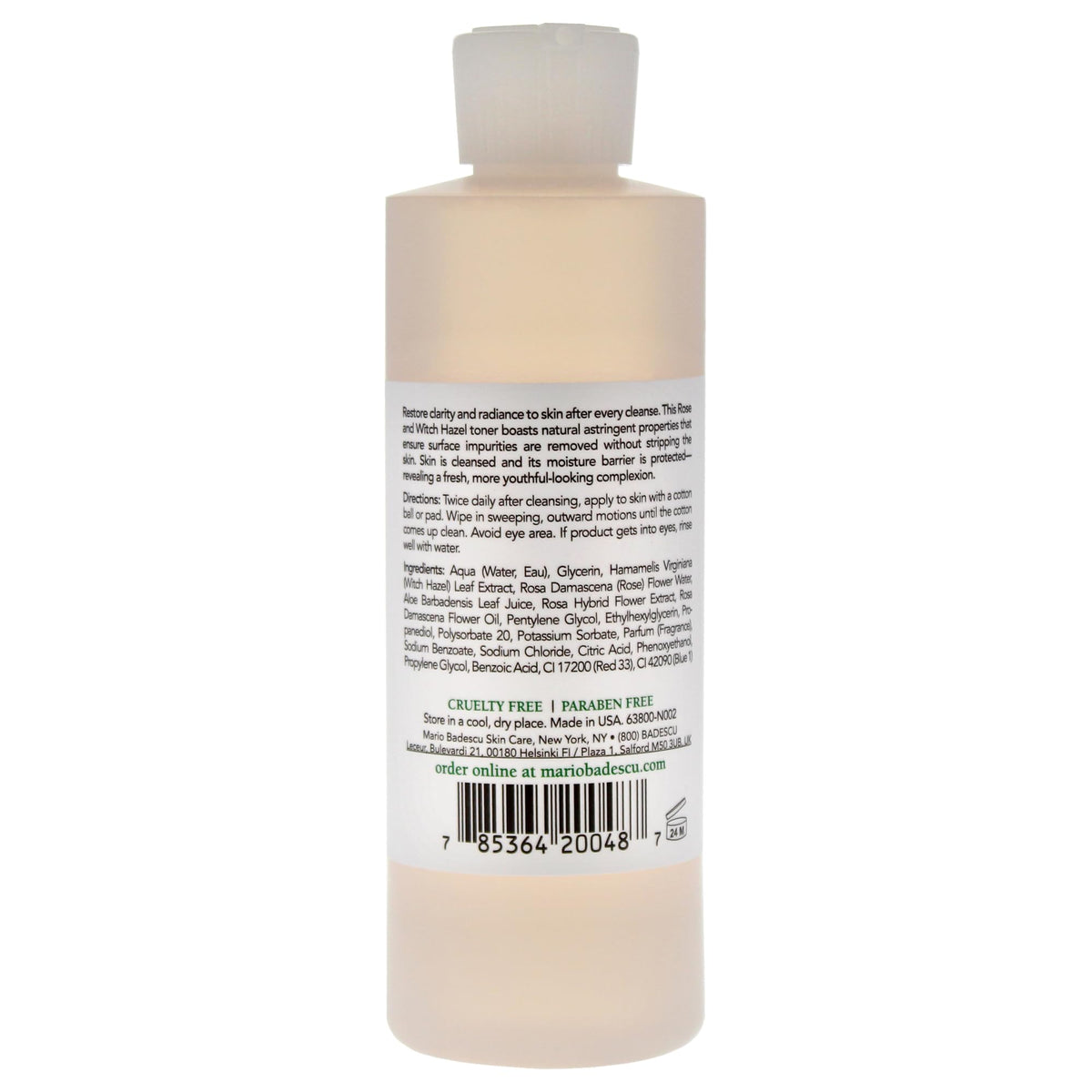 Mario Badescu back label close-up listing ingredients and usage benefit