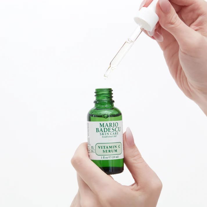 Mario Badescu ingredient label close-up showing vitamin C and hyaluronate