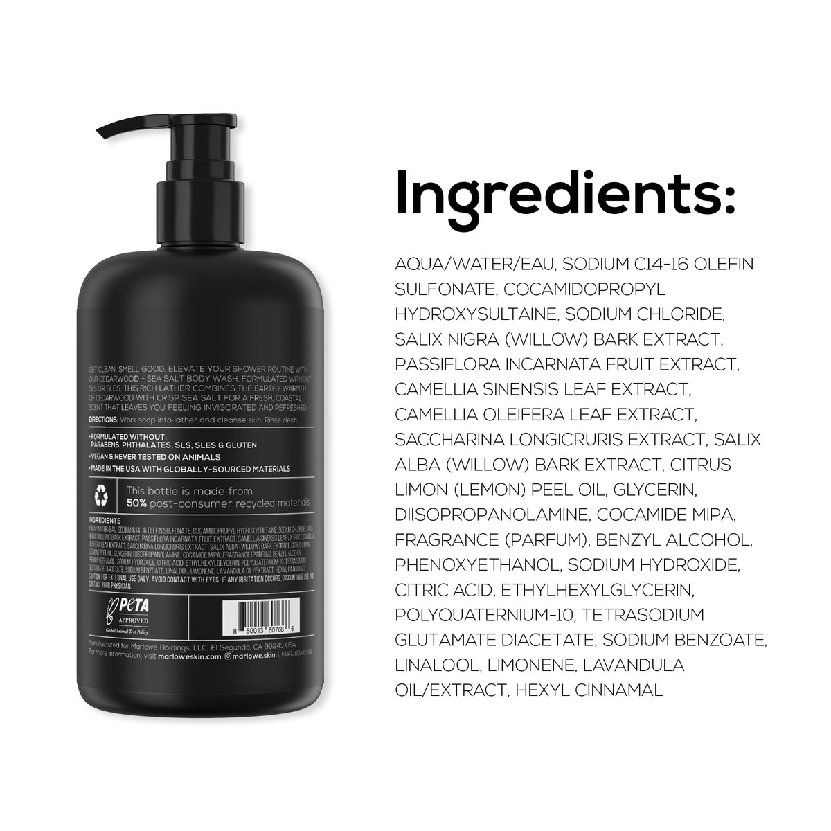 Bathroom shelf with MARLOWE. bottle and routine items conveying elevated grooming lifestyle