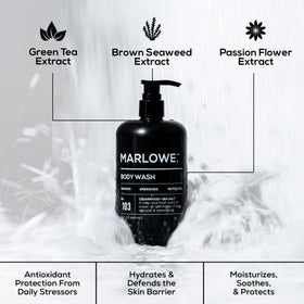 Rich foamy lather from MARLOWE. body wash illustrating cleansing and hydration