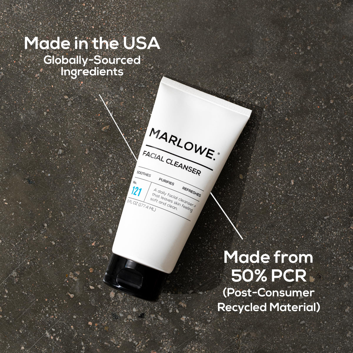 MARLOWE. cleanser paired with moisturizer on bathroom shelf