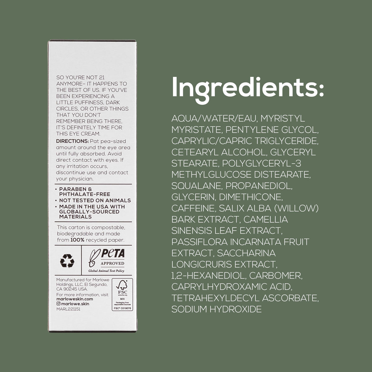 MARLOWE. eye cream inside a grooming bag suggesting portability and on-the-go refresh