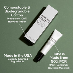 MARLOWE. label detail showing fragrance-free, vegan claims for gentle daily use