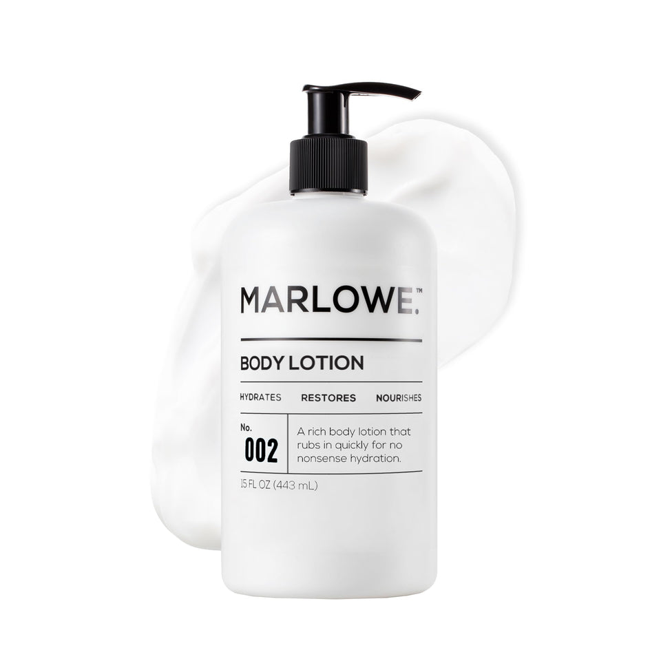 MARLOWE. front pump bottle showing label and pump for easy use