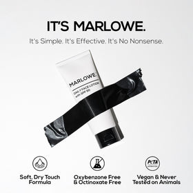 MARLOWE. ingredient label close-up showing aloe vera, shea butter, and clean formula claims