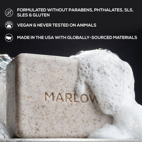MARLOWE. close-up of scrub bar texture revealing apricot seed and pumice