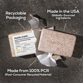MARLOWE. No. 102 bar next to MARLOWE. No. 002 lotion suggesting routine pairing