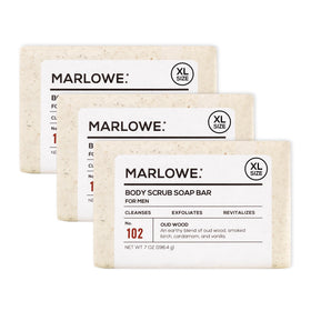 MARLOWE. front packaging showing three 7 oz bars and clean design benefit: easy identification