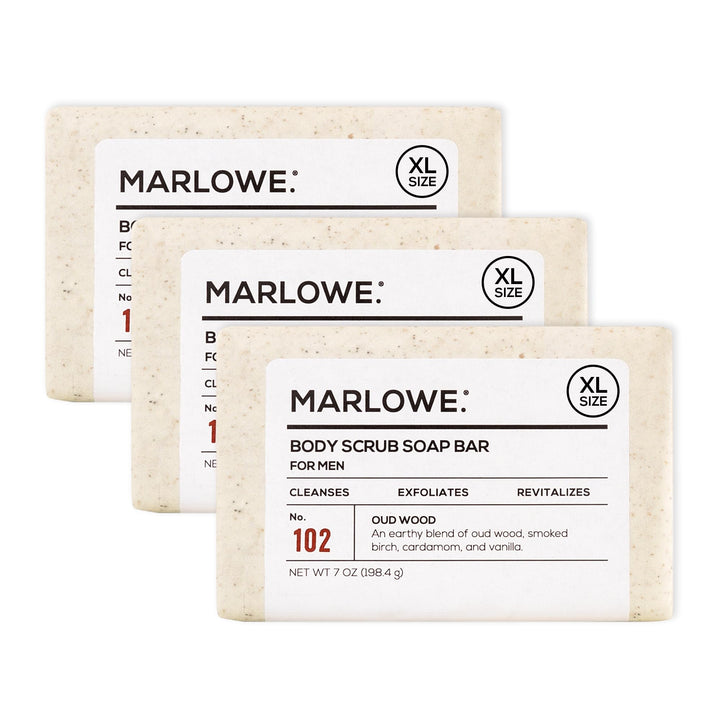 MARLOWE. front packaging showing three 7 oz bars and clean design benefit: easy identification