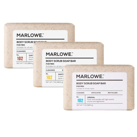 MARLOWE. front packaging trio showing three 7 oz bars and scent variety