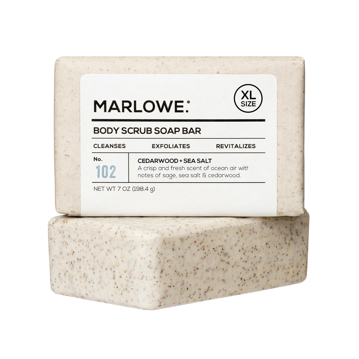 MARLOWE. No. 102 front packaging showing scent and size benefit: clear labeling