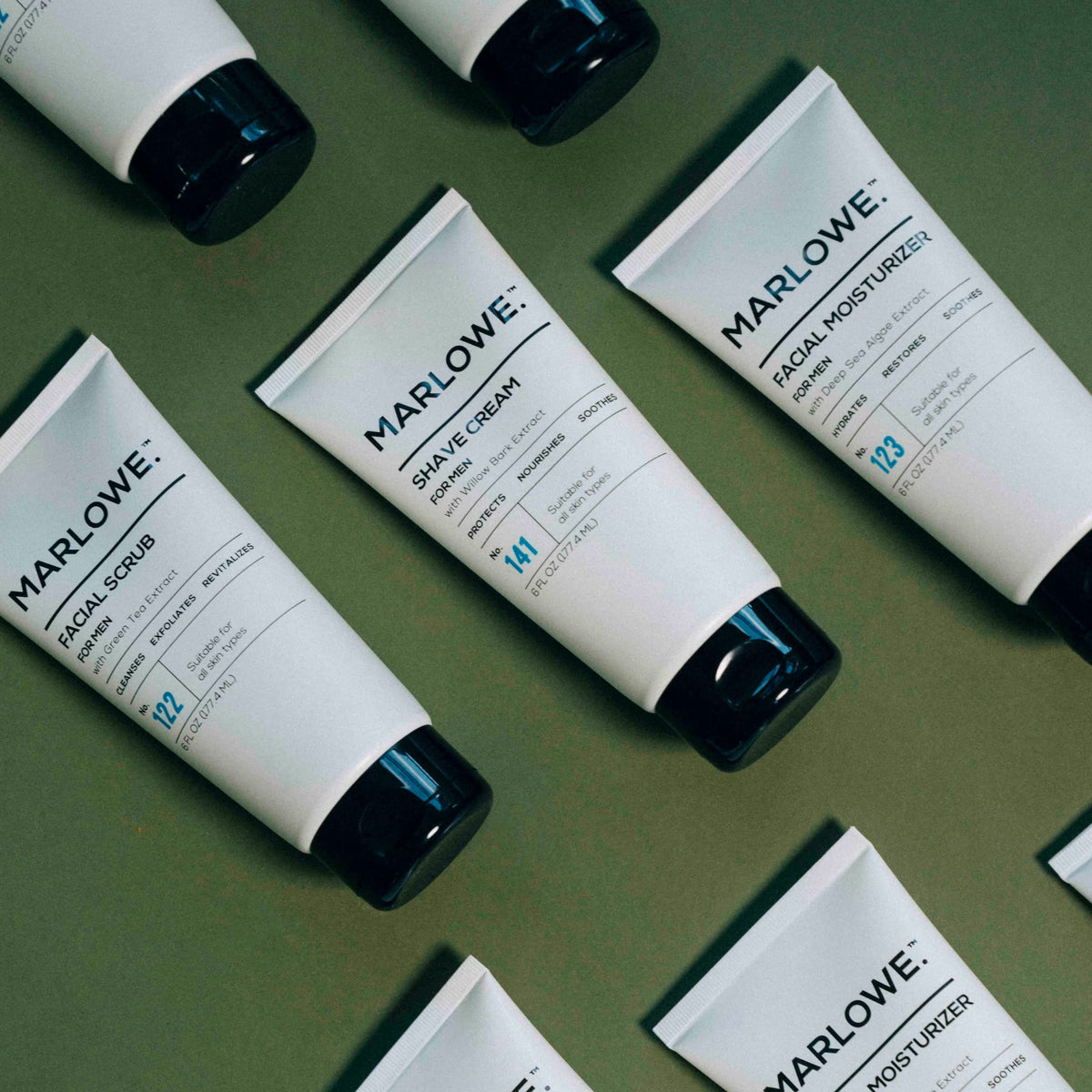 MARLOWE. product styled on bathroom shelf, conveying elevated everyday grooming