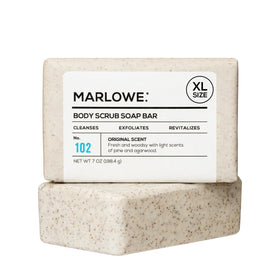 MARLOWE. front packaging shows 7 oz bar and recycled wrapper, implies durability