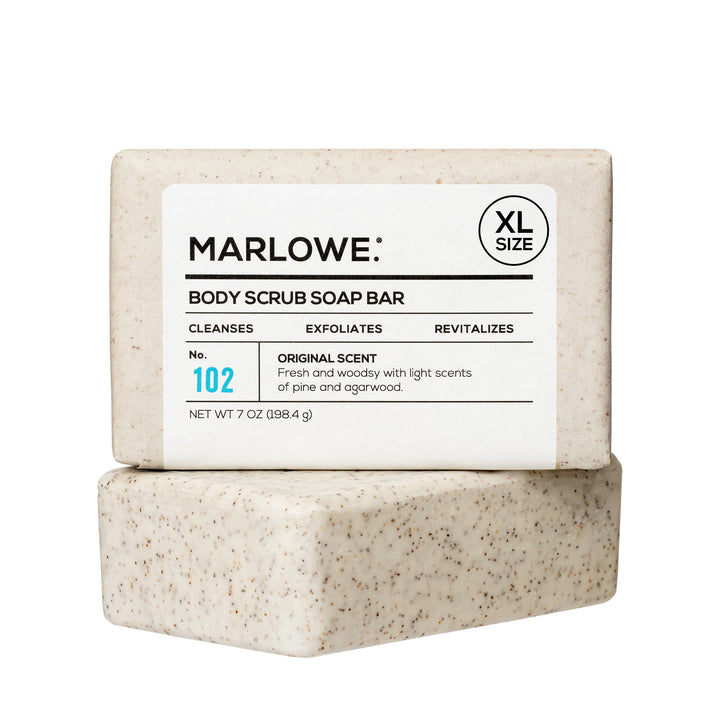 MARLOWE. front packaging shows 7 oz bar and recycled wrapper, implies durability