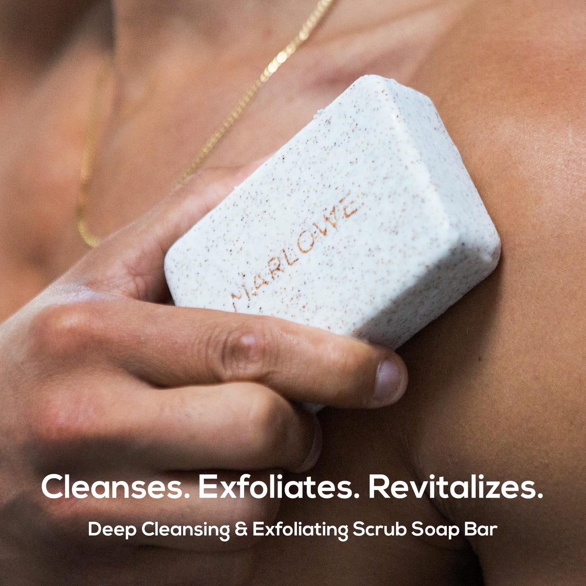 MARLOWE. close-up of gritty texture illustrating exfoliating pumice benefit