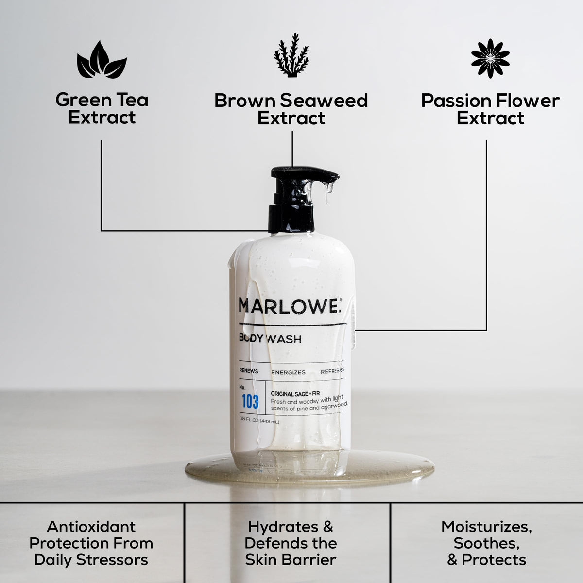 MARLOWE. pump dispensing foam demonstrating easy one-handed use