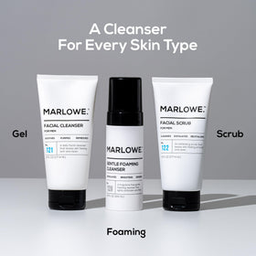 MARLOWE. apricot seed powder and pumice ingredients displayed for natural exfoliation benefit