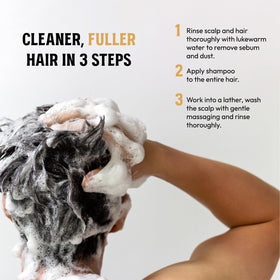 ＭＡＲＯ１７ shampoo being applied to scalp in shower to show real-world use