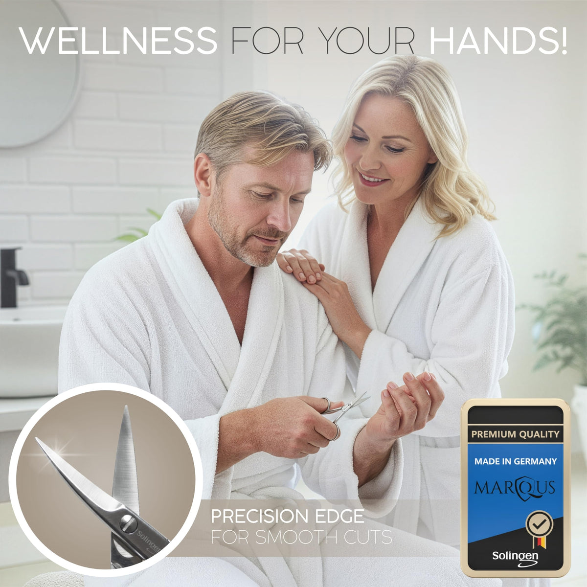 MARQUS scissors in use trimming cuticle for controlled, clean grooming results