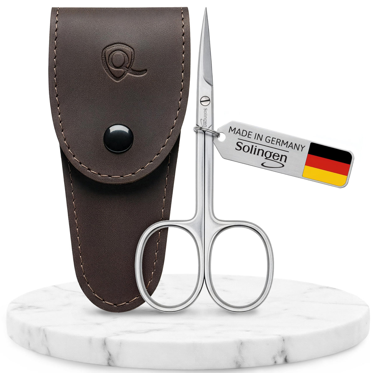 MARQUS curved cuticle scissors front view showing ergonomic loops and polished finish for precise trims