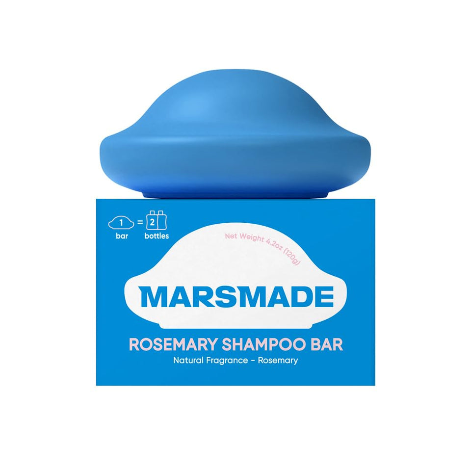 MARS MADE front packaging showing the rosemary shampoo bar and benefits