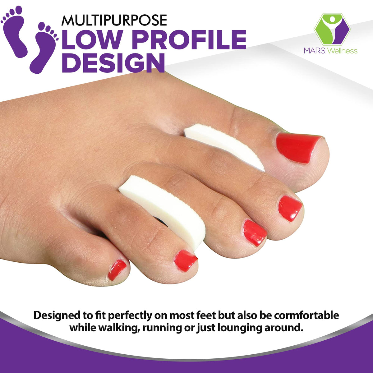 MARS WELLNESS toe separator placed inside sneaker providing low-profile comfort