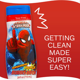 Marvel family bathtime scene with child playing safely and enjoying scent