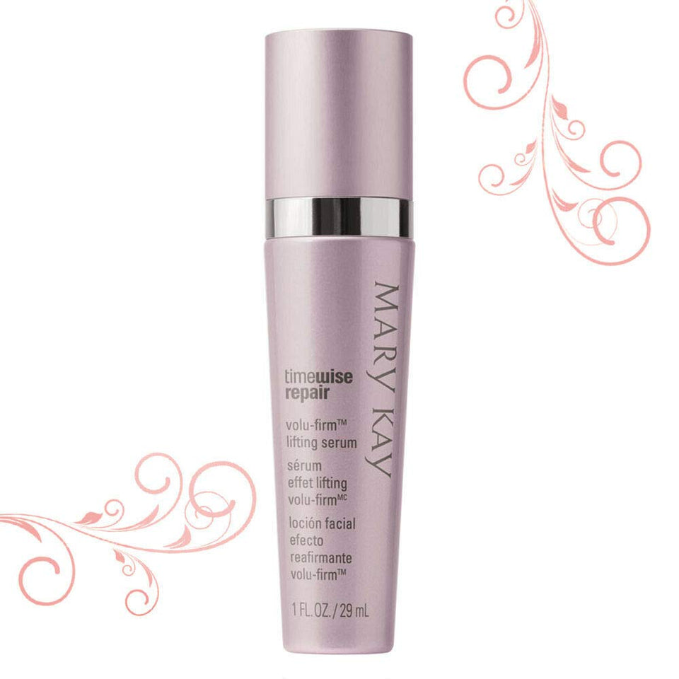 Mary Kay Volu-Firm lifting serum bottle front view showing compact design and hydrating benefit