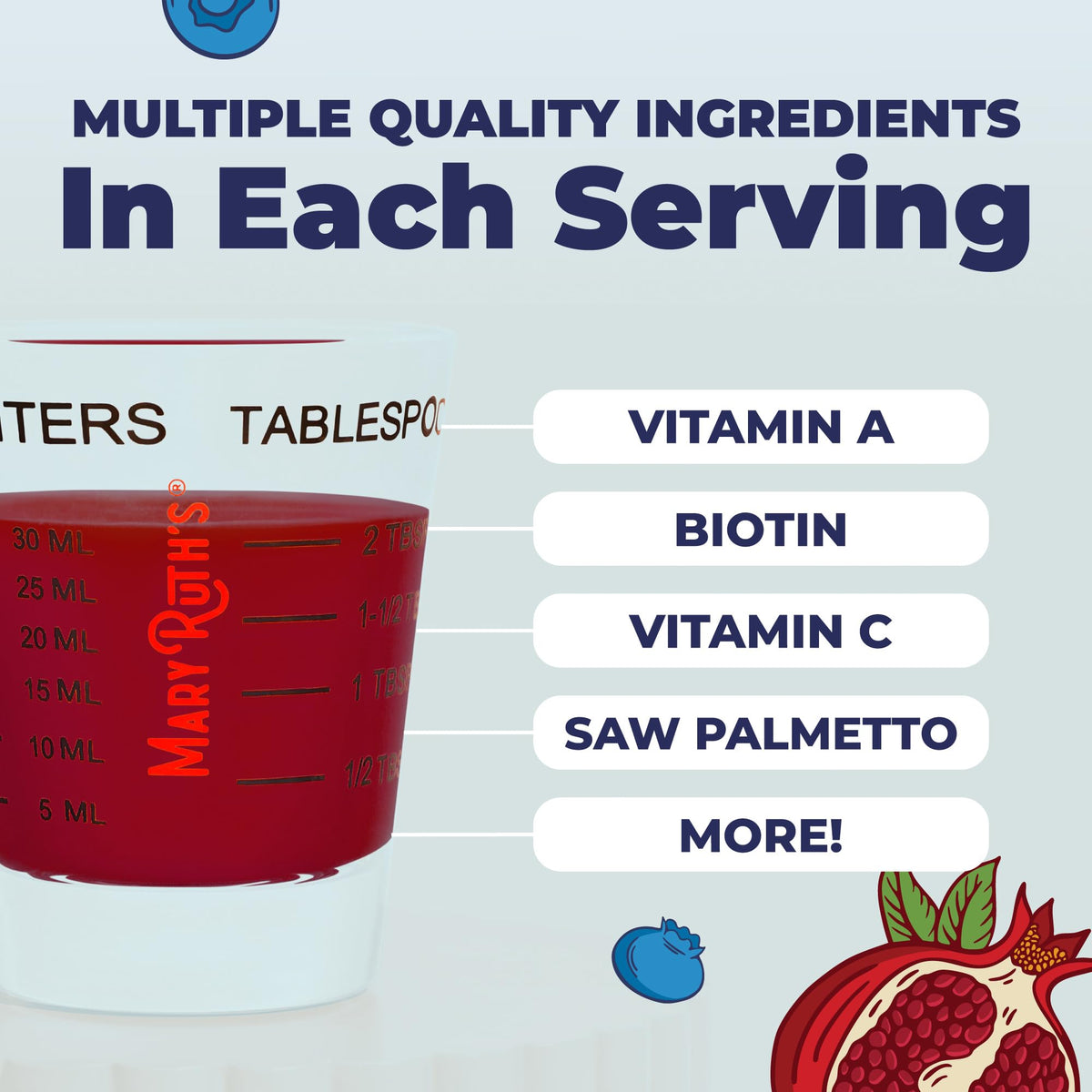 MARYRUTH'S bottle with ingredient list flatlay for transparency and trust