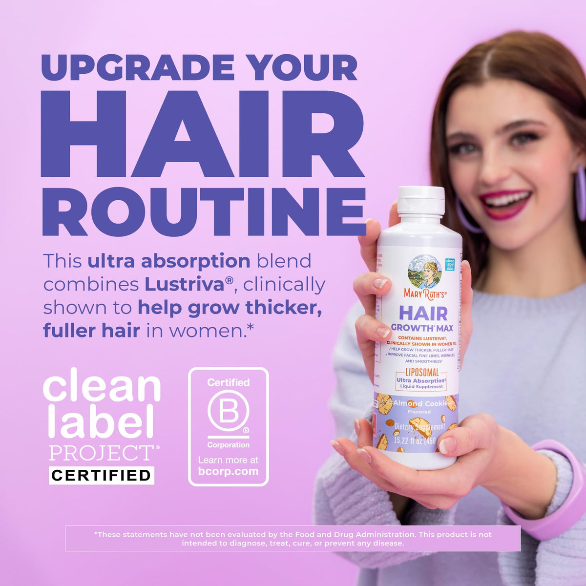 MARYRUTH'S close-up label of Lustriva® and biotin highlighting potency