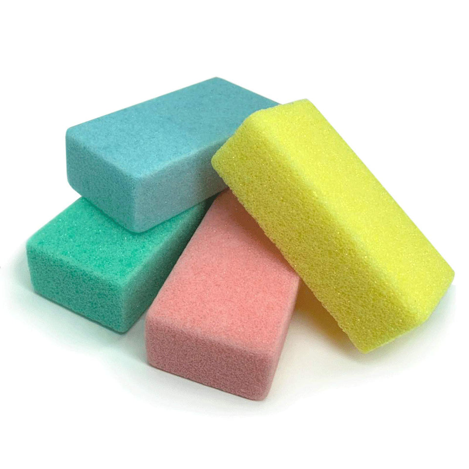 MARYTON front packaging showing four assorted pumice sponges and benefits
